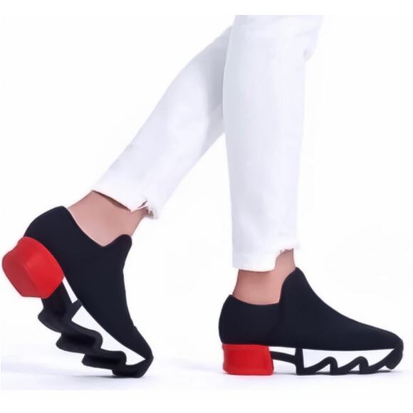 iRi WES I Neoprene Low Top Platform Sneaker EU Size EU 37 US 7 Black Red White - Picture 1 of 14